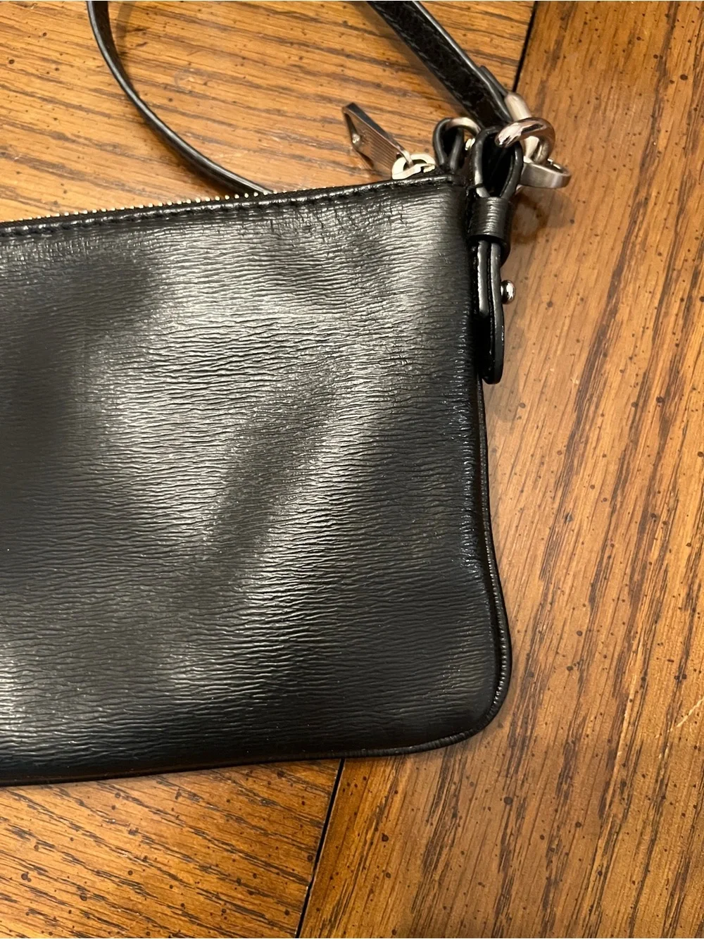 Lauren‎ Ralph Lauren Black Leather Wristlet with Metal Logo Plate